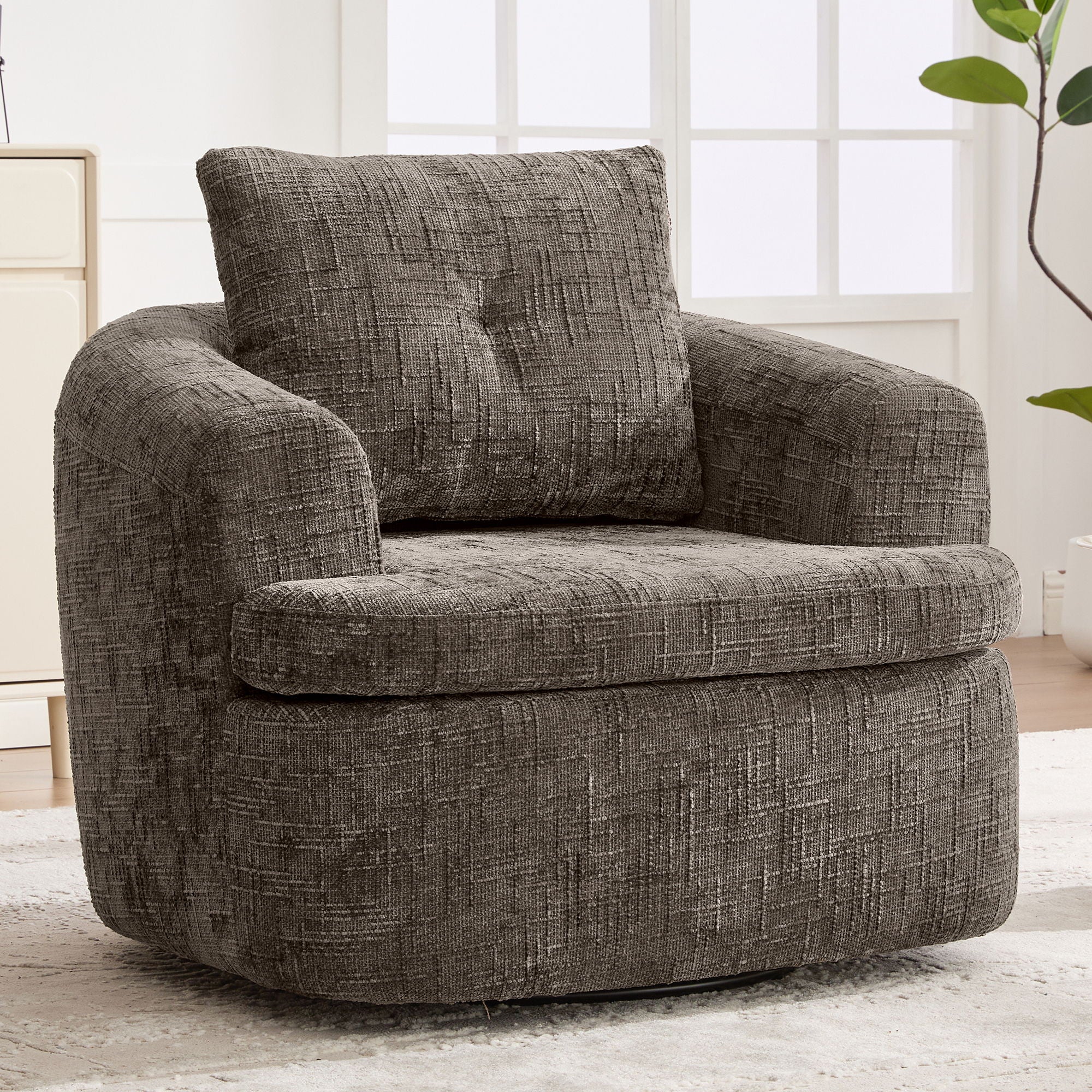 Modern Swivel Barrel Chair With Dual-Layer Cushion