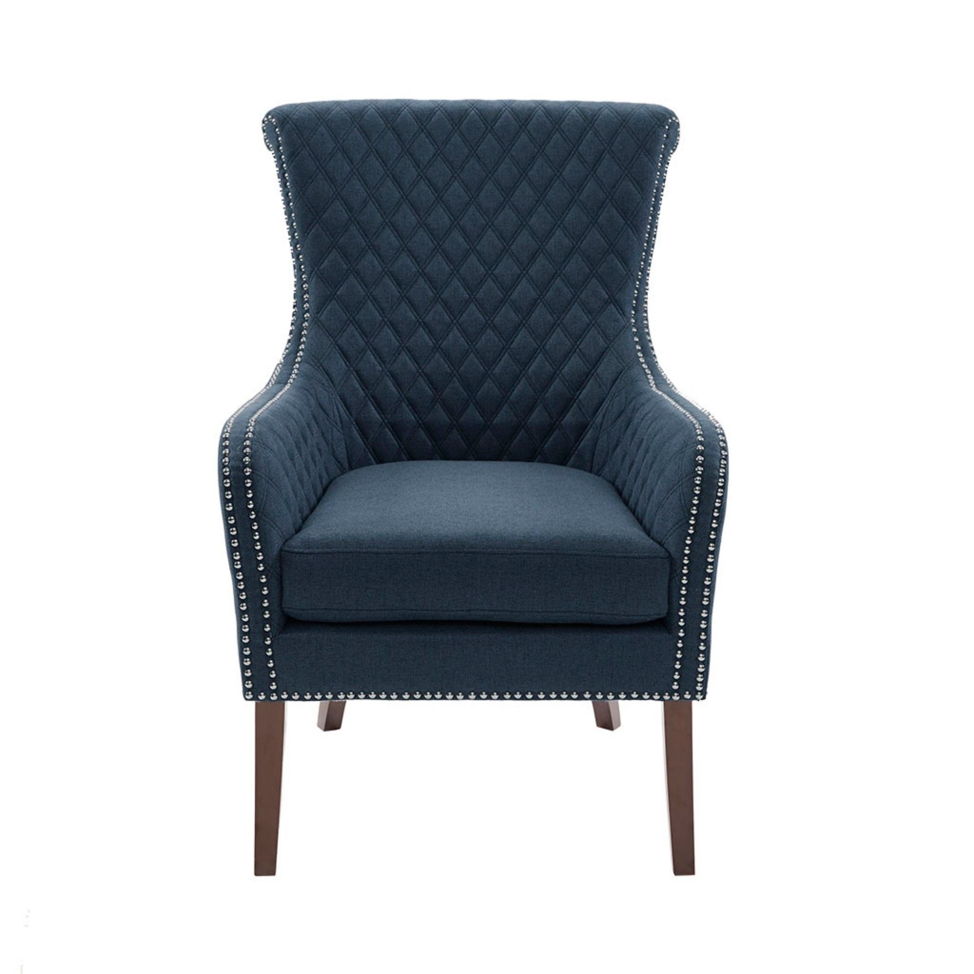 Modern Accent Chair With Quilted Back And Silver Studs - Dark Blue
