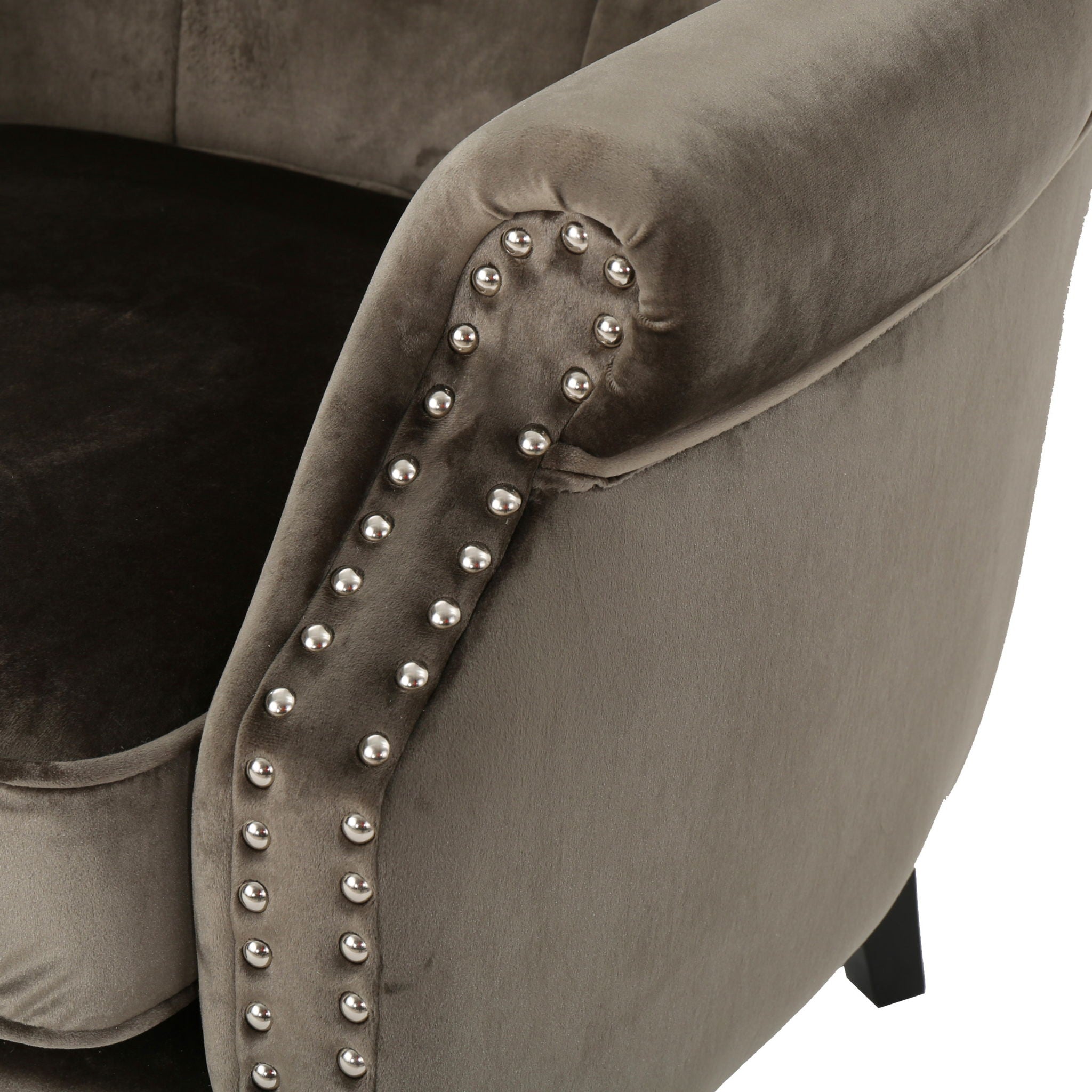 Elegant Velvet Club Chair With Handcrafted Details - Gray