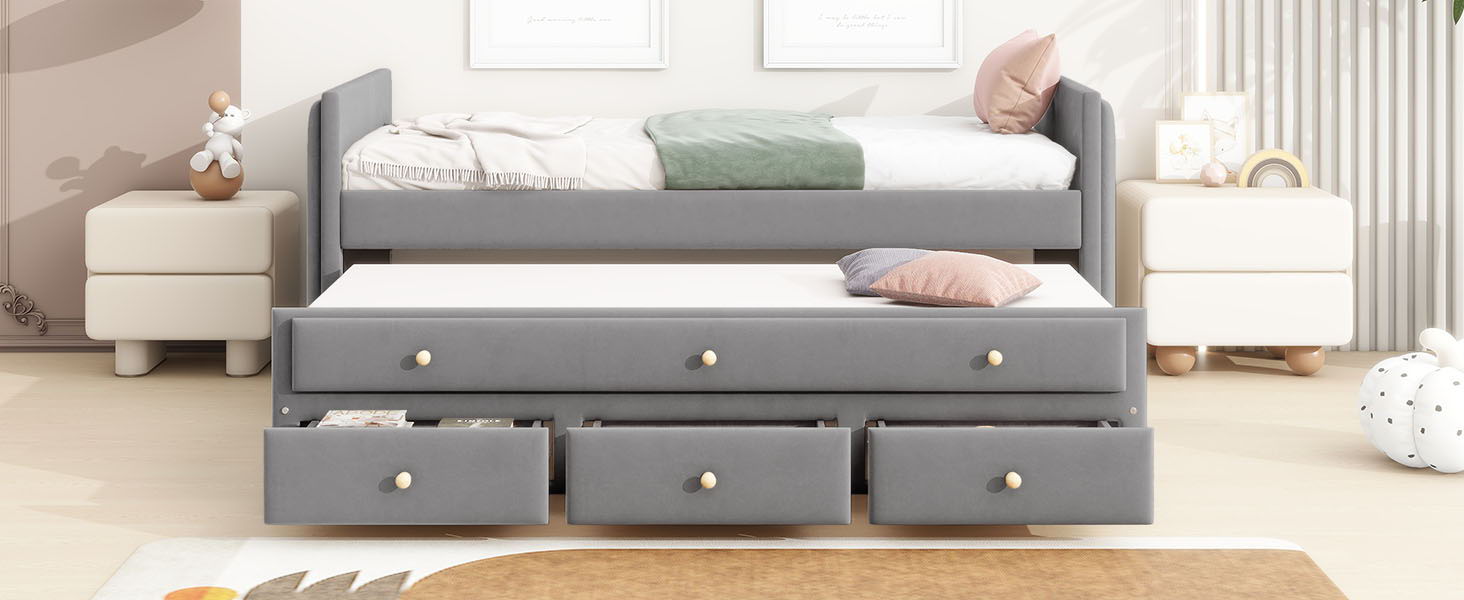 Upholstered Daybed With Trundle And Drawers