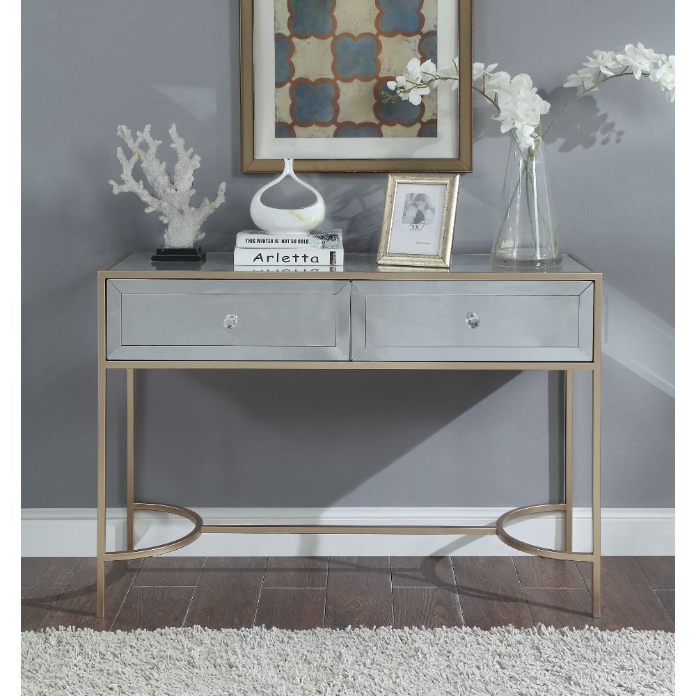 ACME Wisteria - Accent Table - Mirrored & Rose Gold | Meri Furniture
