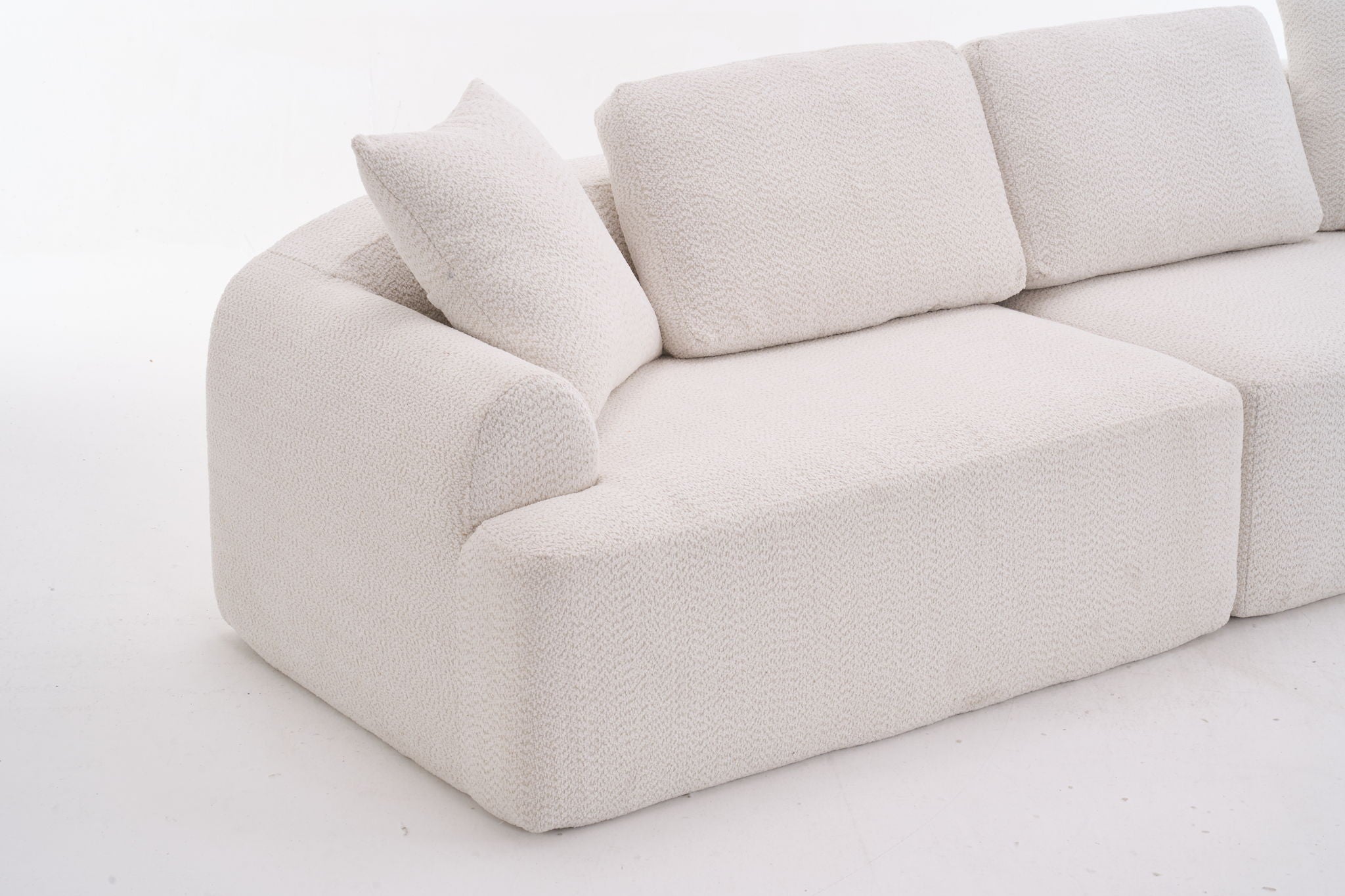 Compression Sofa: 4 Seater Combined Sofa, Crochet Yarn Fabric, Full Sponge Compression Sofa, Combined Sofa With 4 Pillows For Home Living / Home Furniture / Apartment - Beige