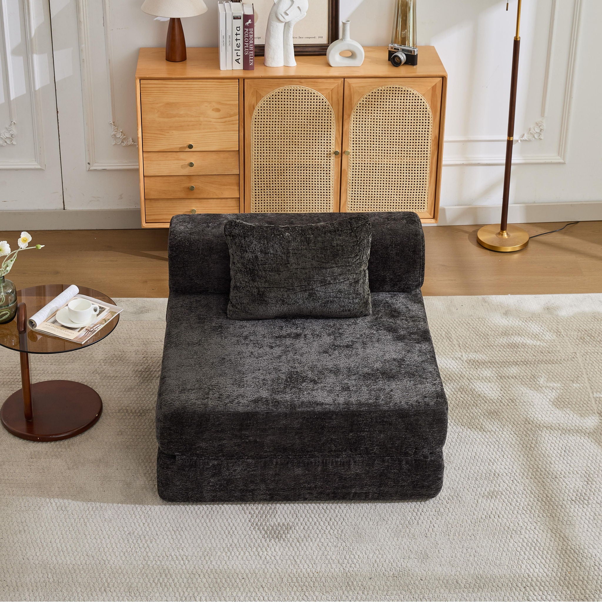 Convertible Floor Sofa Bed With Fixed Shape Frame For Living Room