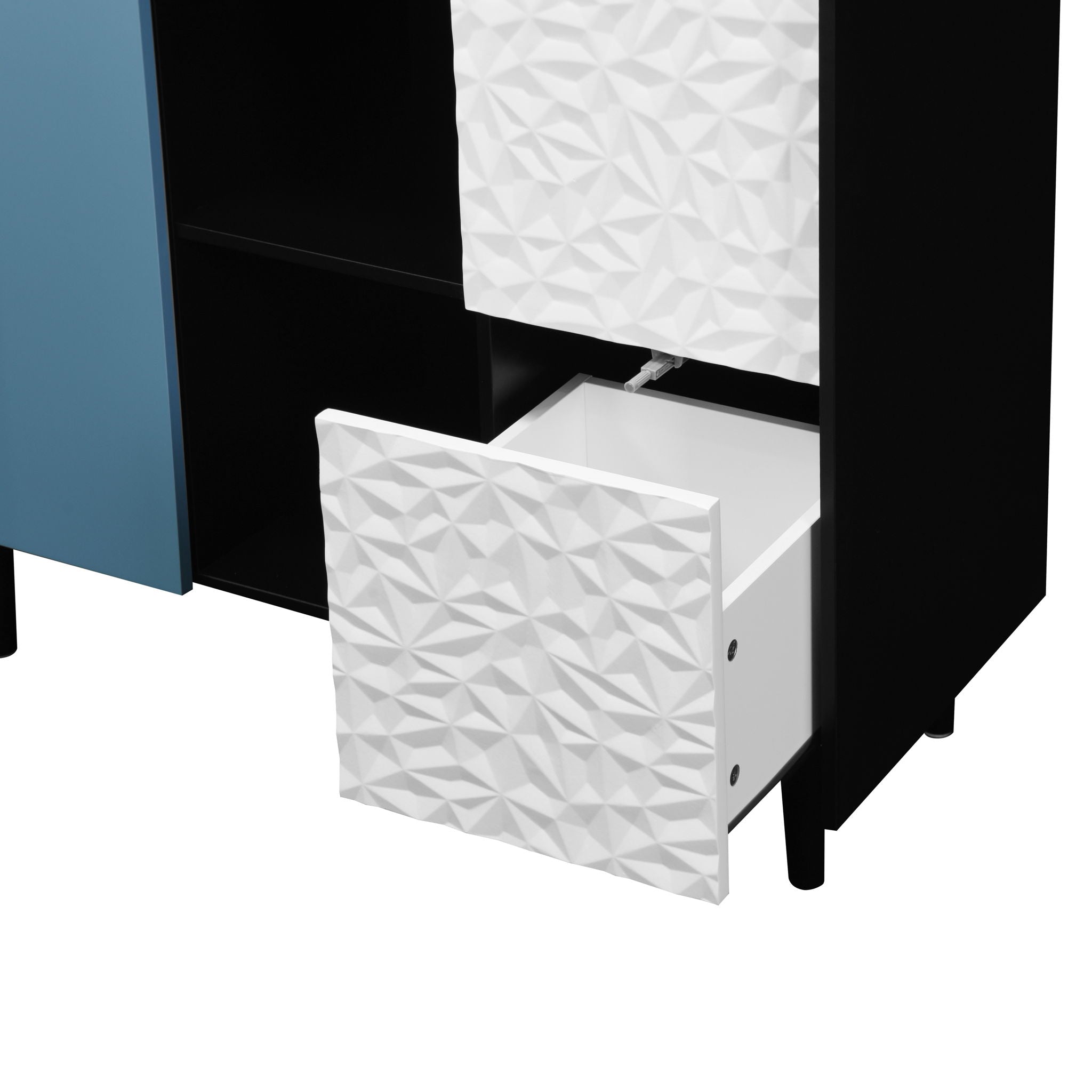 Modern Sideboard Buffet Cabinet With Red Doors And Unique Panel Styling