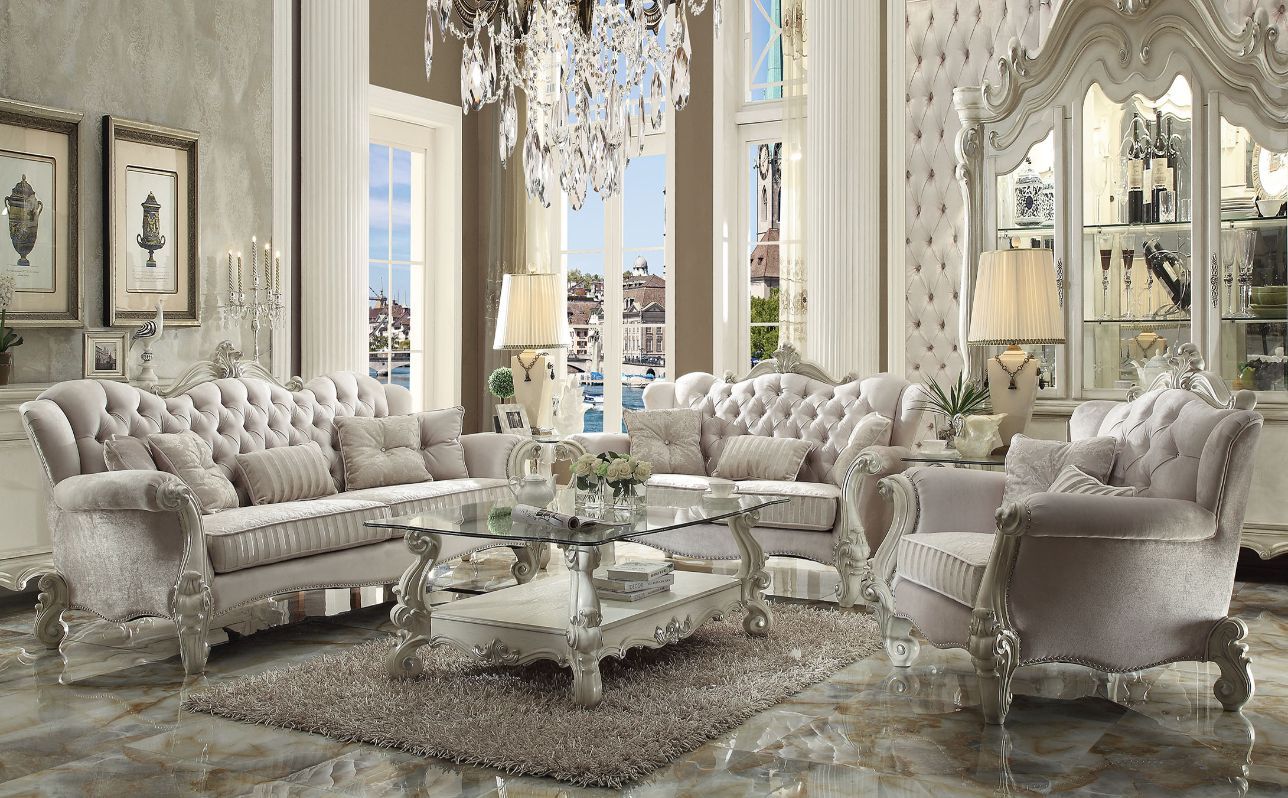ACME Versailles - Sofa - Ivory Velvet & Bone White - 47" | Meri Furniture