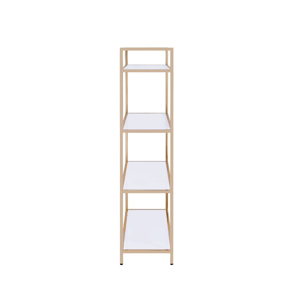ACME Ottey - Bookshelf - White High Gloss & Gold | Meri Furniture