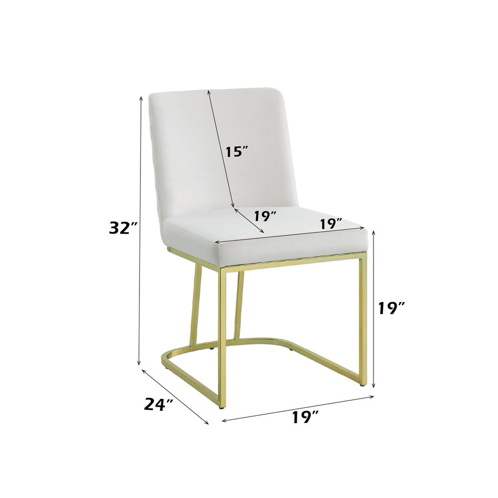 Zazie - Side Chair Set of 2) - White Velvet & Gold