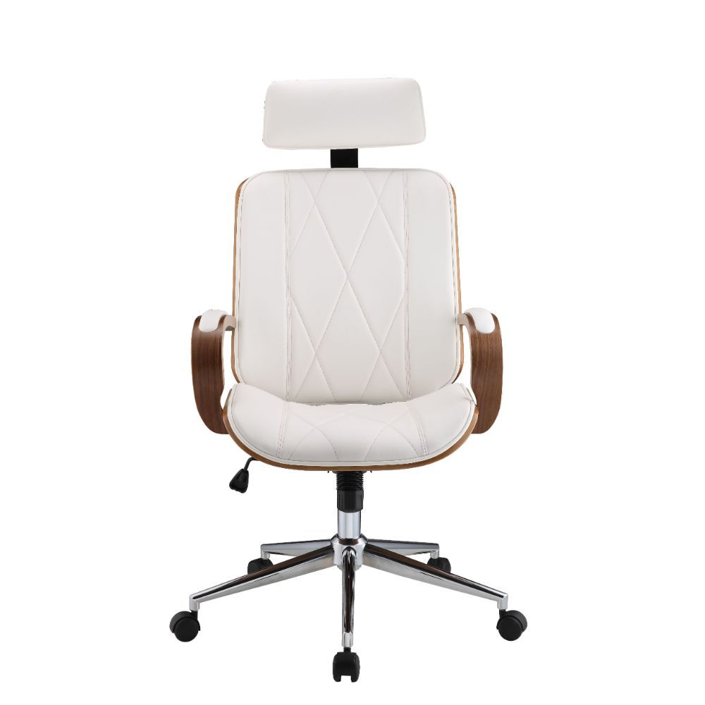 ACME Yoselin - Office Chair - White PU & Walnut | Meri Furniture