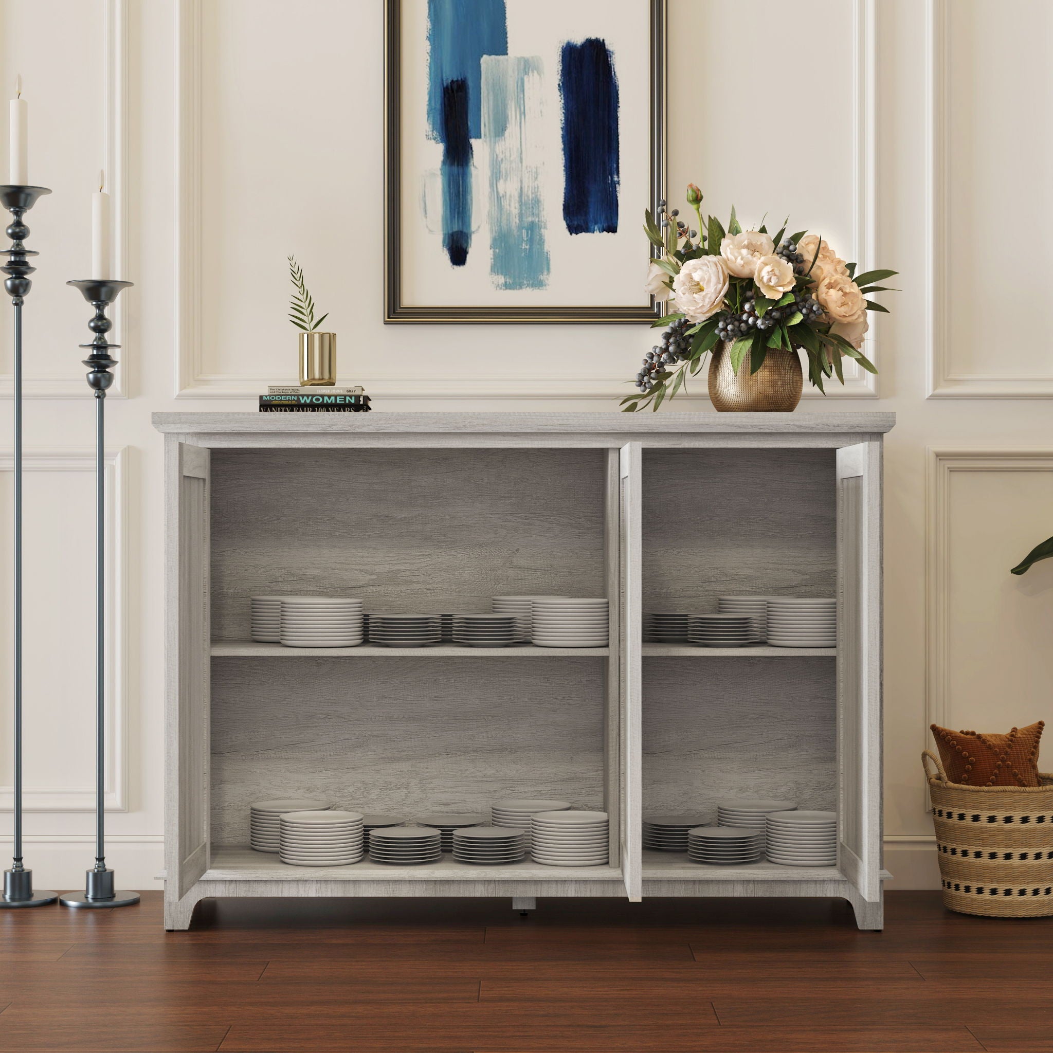 3 Door Mirrored Sideboard Cabinet With Adjustable Shelves