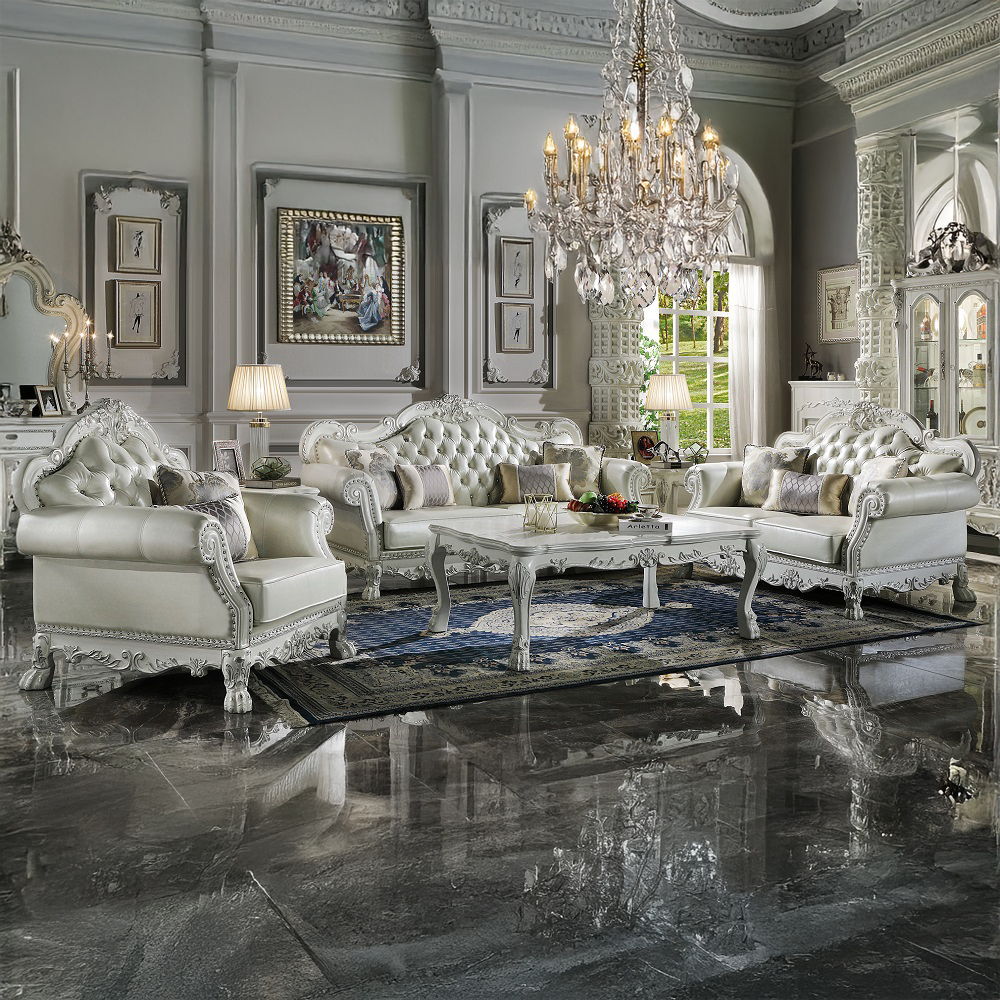 Dresden - Loveseat With 3 Pillows - Synthetic Leather & Bone White