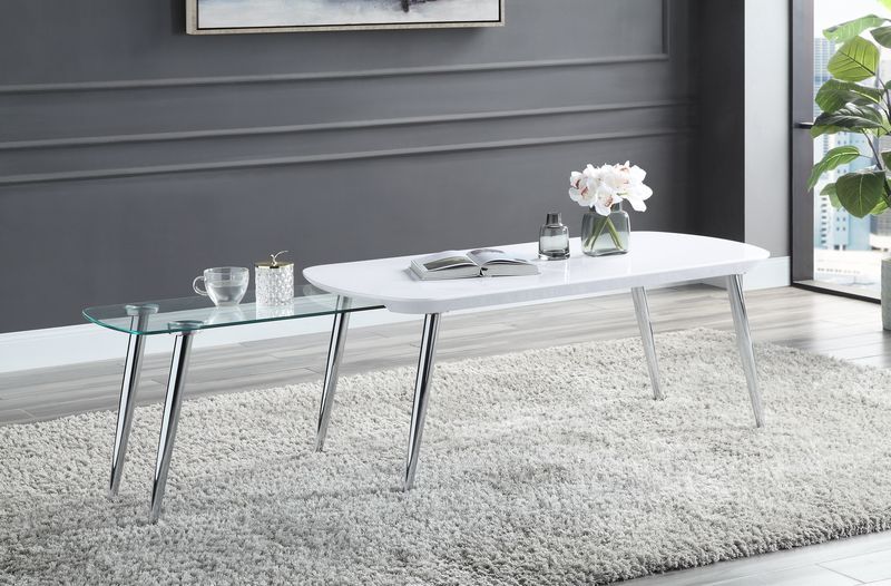 ACME Acme - Coffee Table - White & Chrome Finish | Meri Furniture