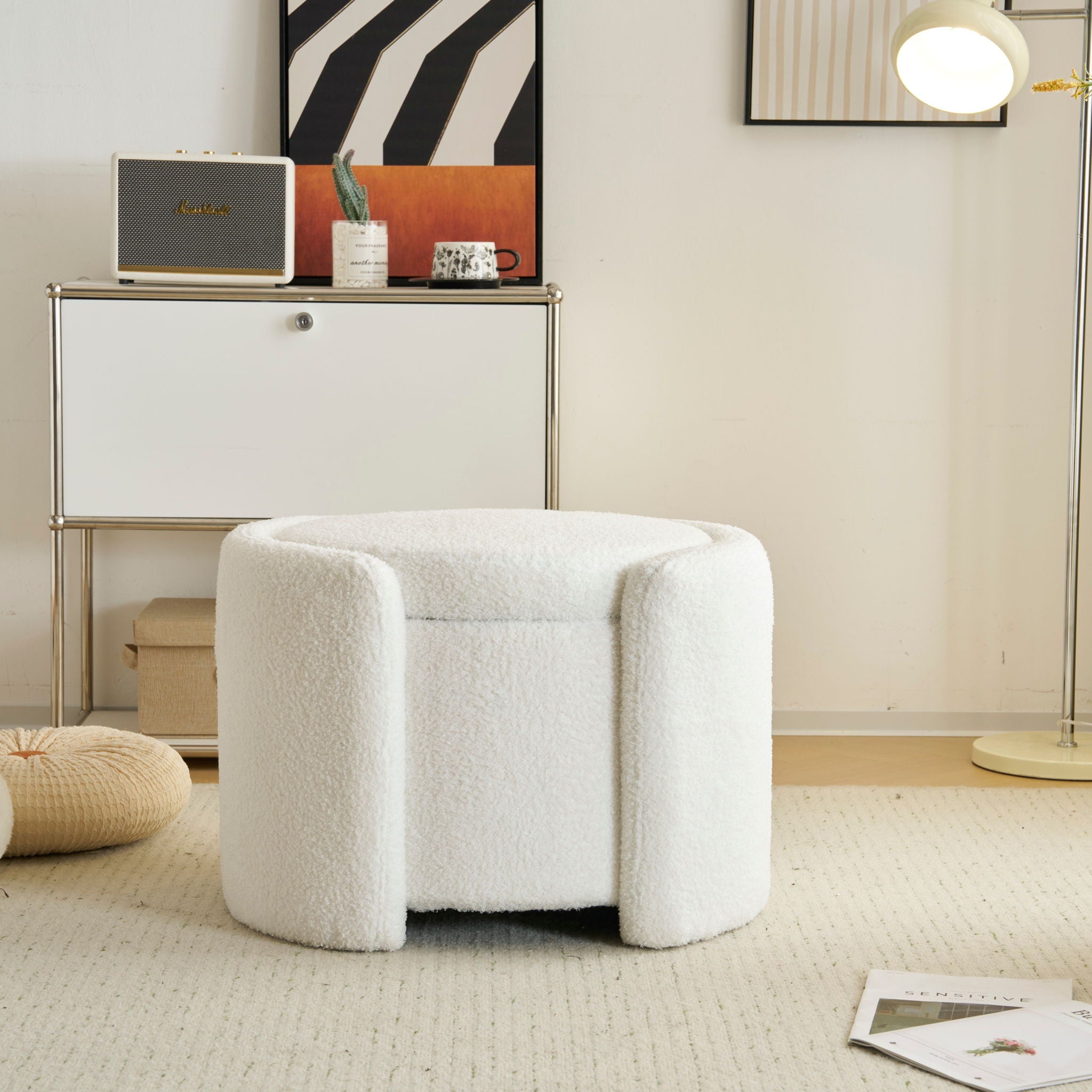Cozy Boucle Storage Ottoman, Stylish Comfort With Hidden Storage