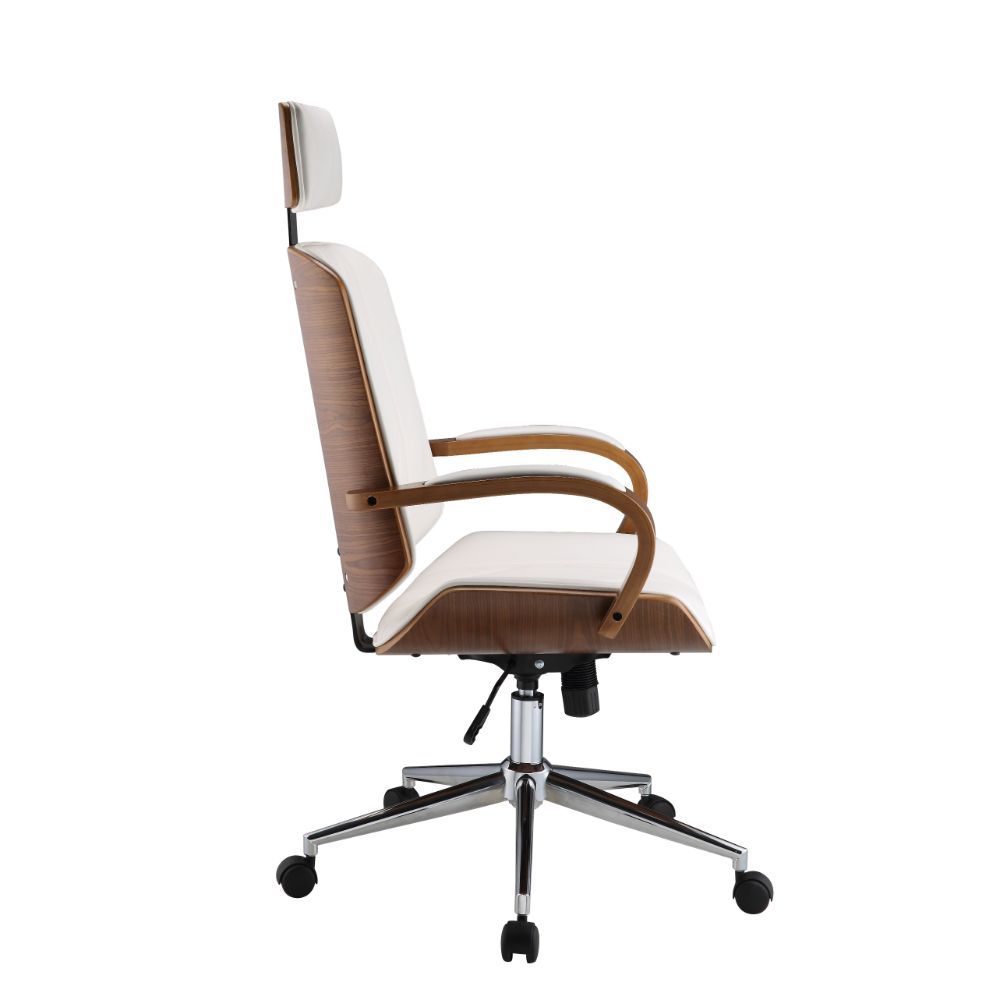 ACME Yoselin - Office Chair - White PU & Walnut | Meri Furniture