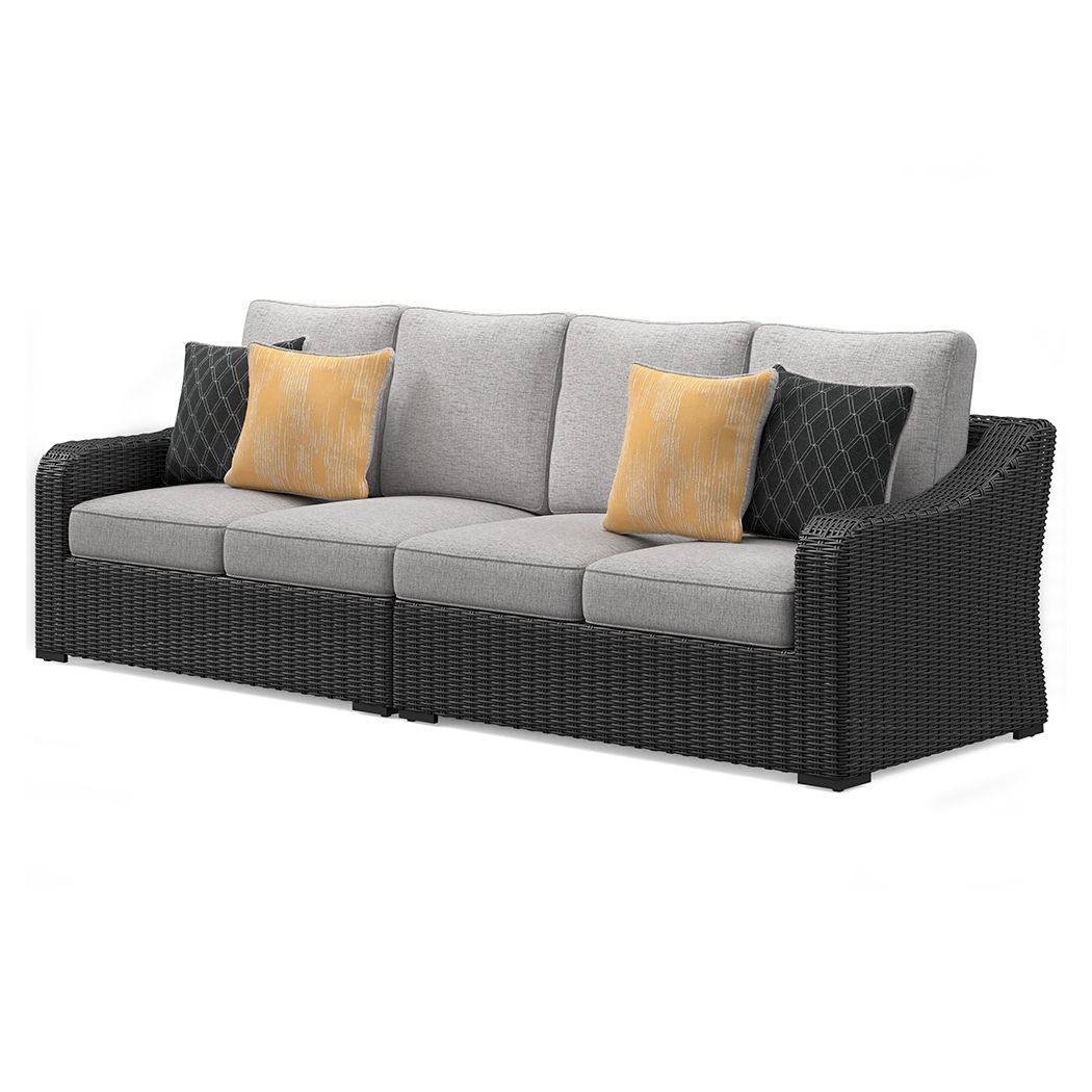Signature Design by Ashley® Beachcroft - Black / Light Gray - 2-Piece Outdoor Loveseat With Cushion | Meri Furniture