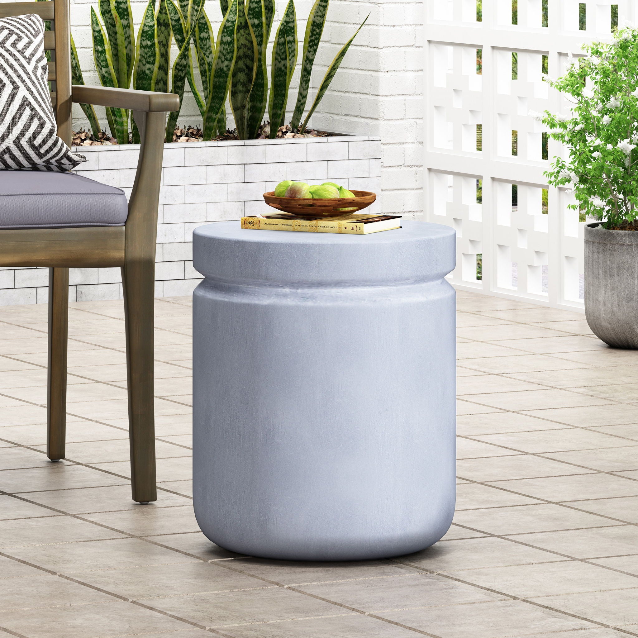 Outdoor Concrete End Table - Light Blue