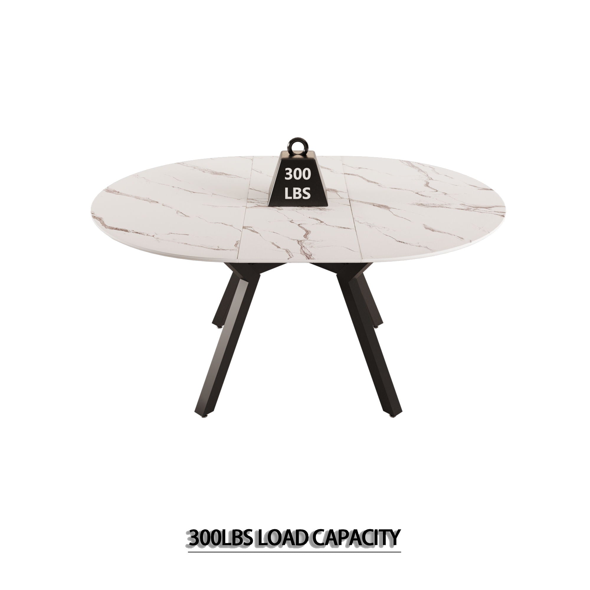 Modern Extendable White Circular Dining Table with MDF Top and Metal Legs for 4-6 Persons