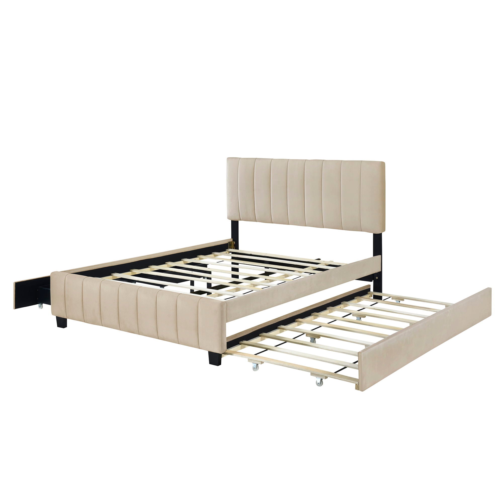 Platform UpholsteredBed With 2 Drawers And Twin Long Trundle