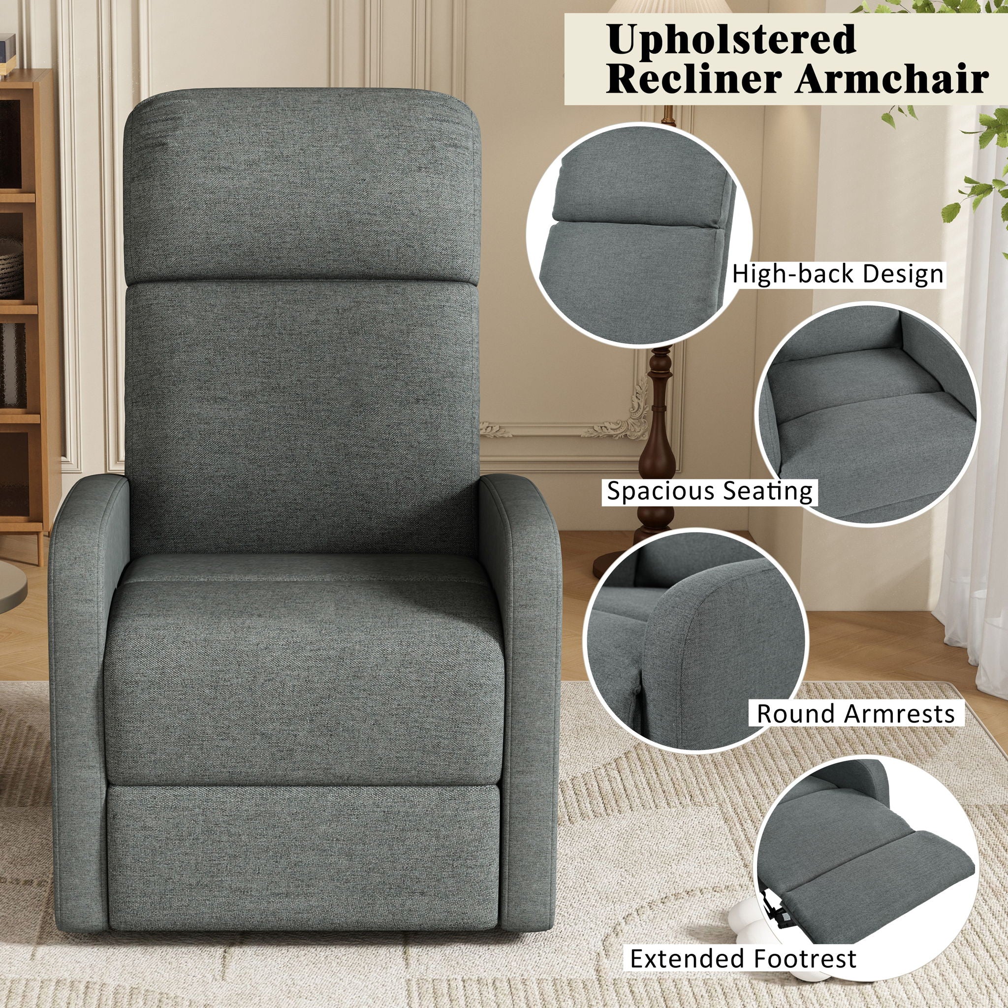 Modern Recliner Manual, Home Theater Chair With Adjustable Backrest
