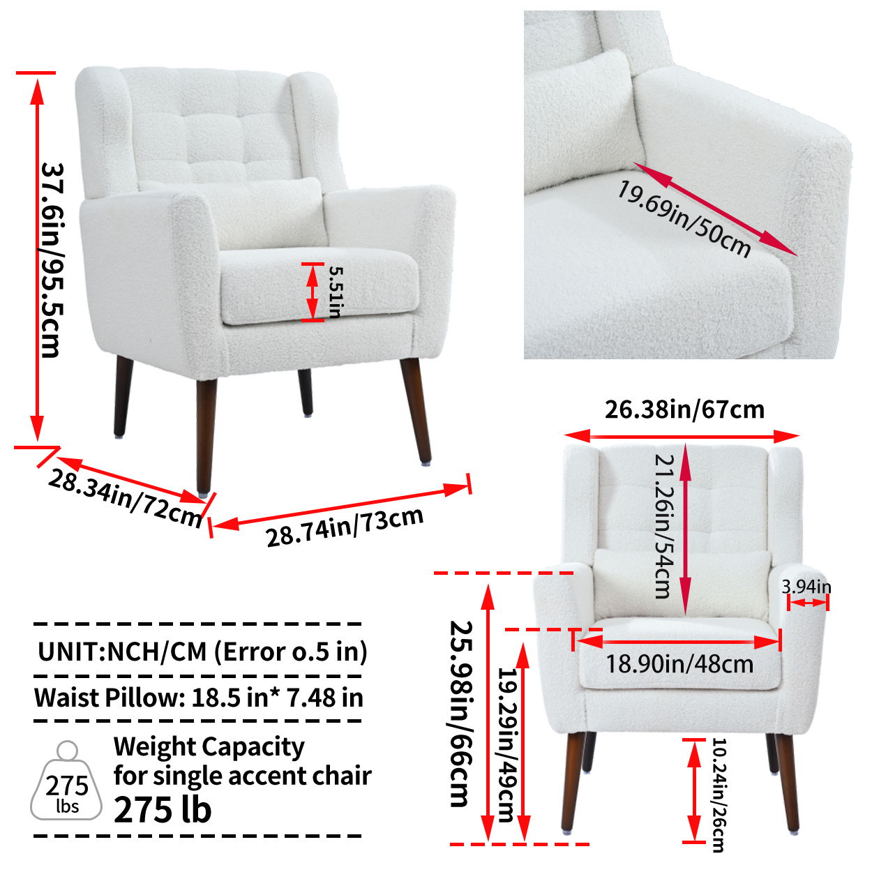 Modern Accent Chair, Chenille Arm Chairs For Living Room, Upholstered Mordern Armchair, Comfy Soft Padded Lounge Chair In Small Space, Bedroom, With Pillow, Solid Wood Leg