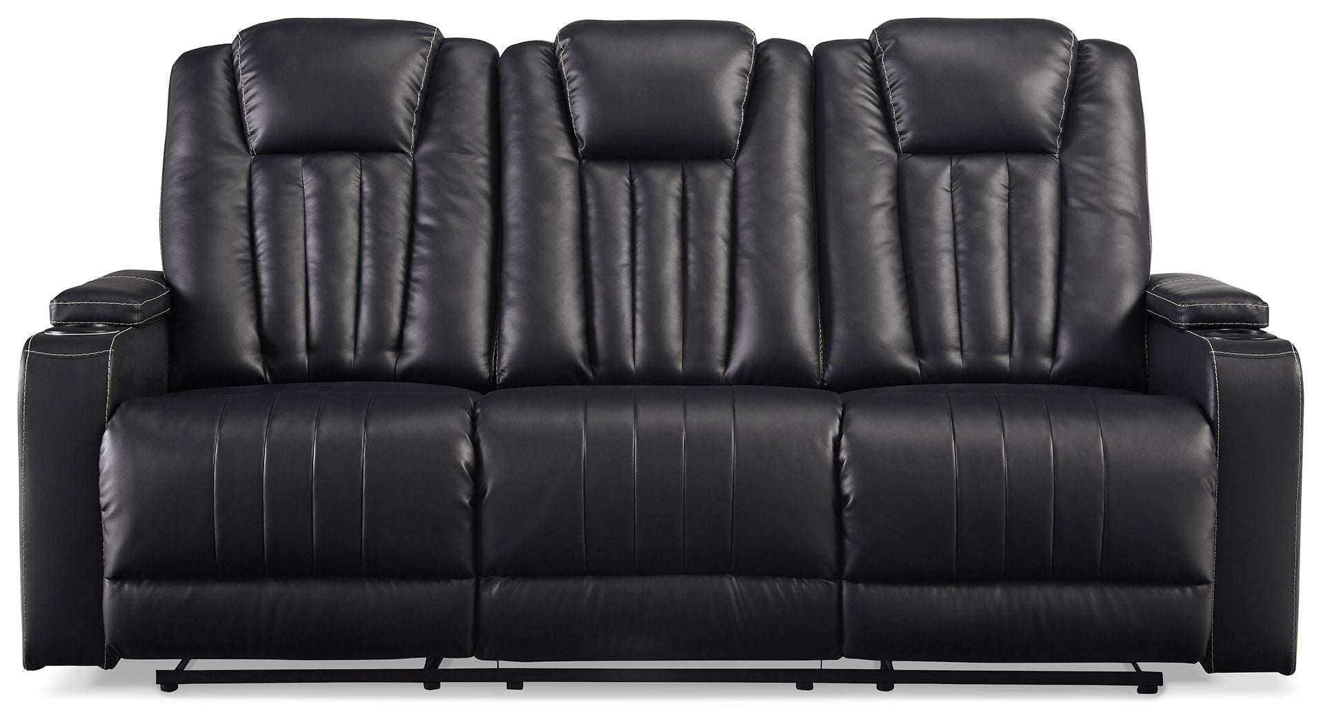Signature Design by Ashley® Center Point - Black - Rec Sofa W/Drop Down Table | Meri Furniture