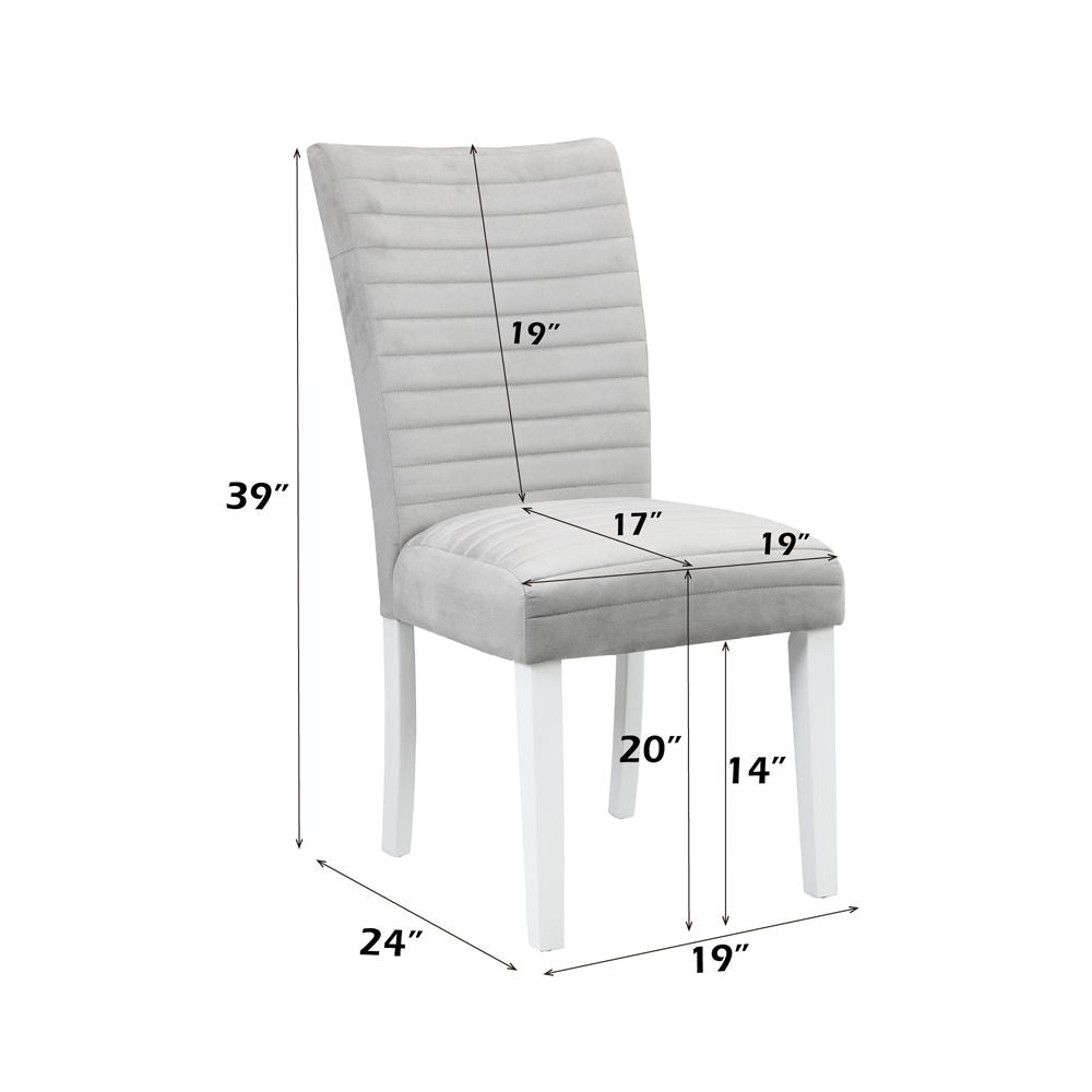 Elizaveta - Side Chair Set of 2) - Gray Velvet &White High Gloss