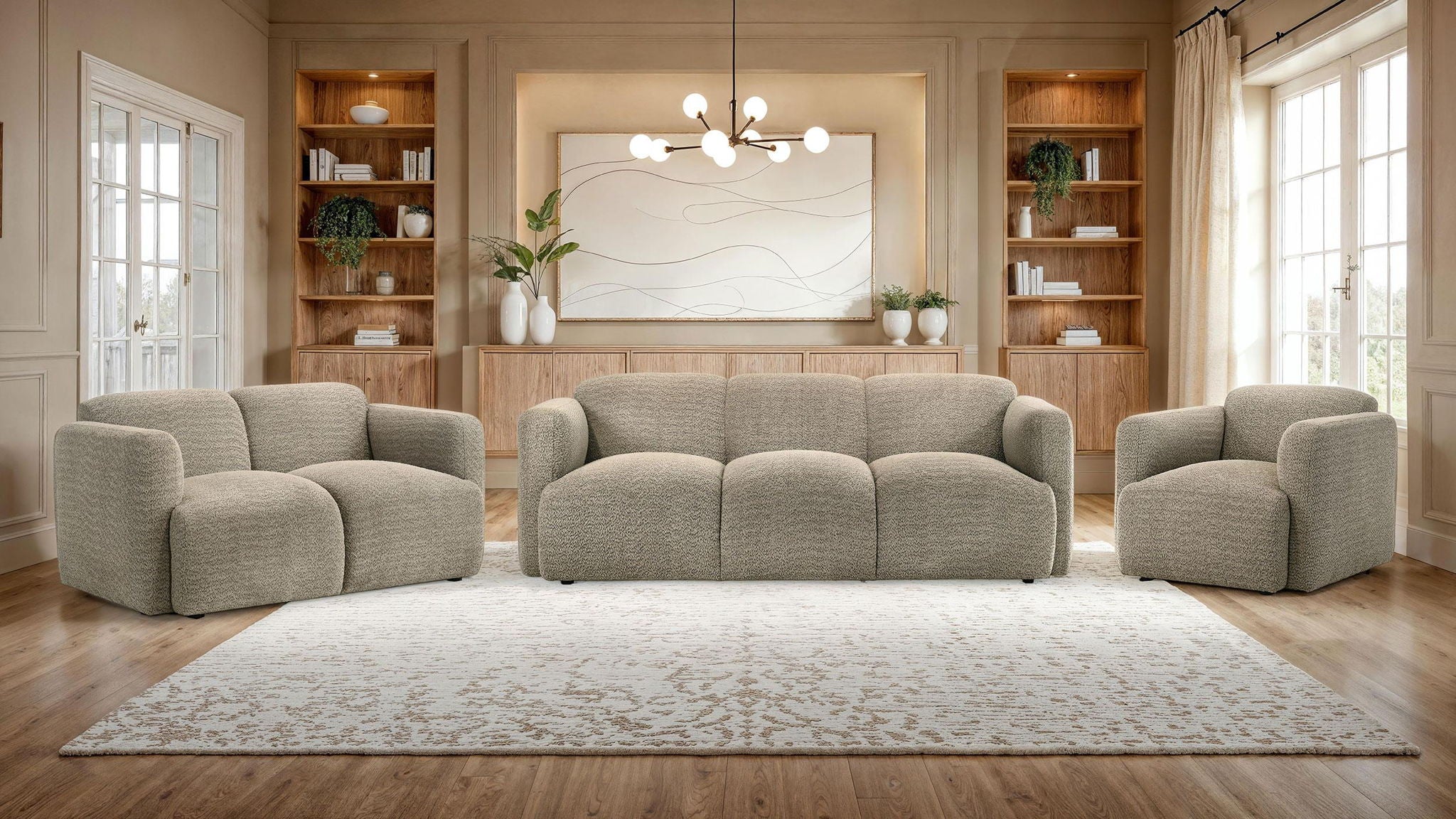 Dorset 3-piece Upholstered Round Track Arm Sofa Set Brown