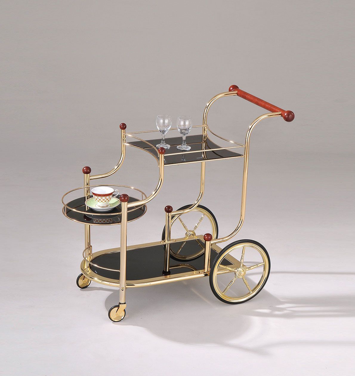 ACME Lacy - Serving Cart - Gold Plated & Black Glass | Meri Furniture