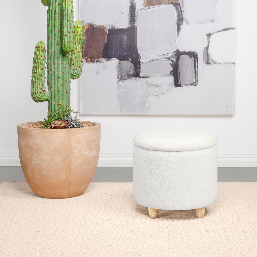 Coaster Fine Furniture Valia - Faux Sheepskin Upholstered Round Storage Ottoman | Meri Furniture
