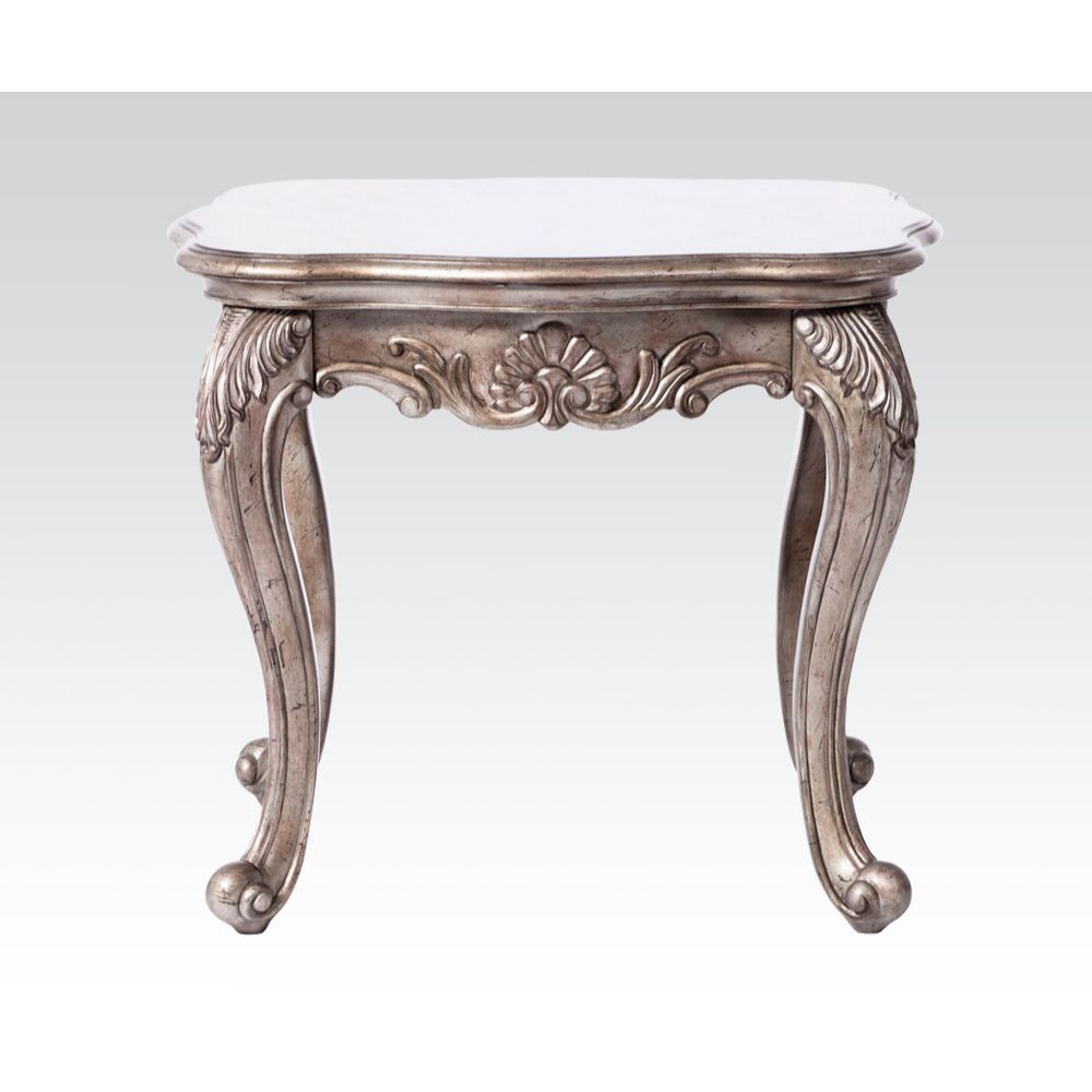 ACME KD, Square End Table w/Marble Top • Curved Apron w/Scrolled Ornamental Details • Leg: Queen Anne w/Leaf Accent | Meri Furniture