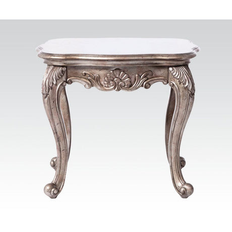 ACME KD, Square End Table w/Marble Top • Curved Apron w/Scrolled Ornamental Details • Leg: Queen Anne w/Leaf Accent | Meri Furniture