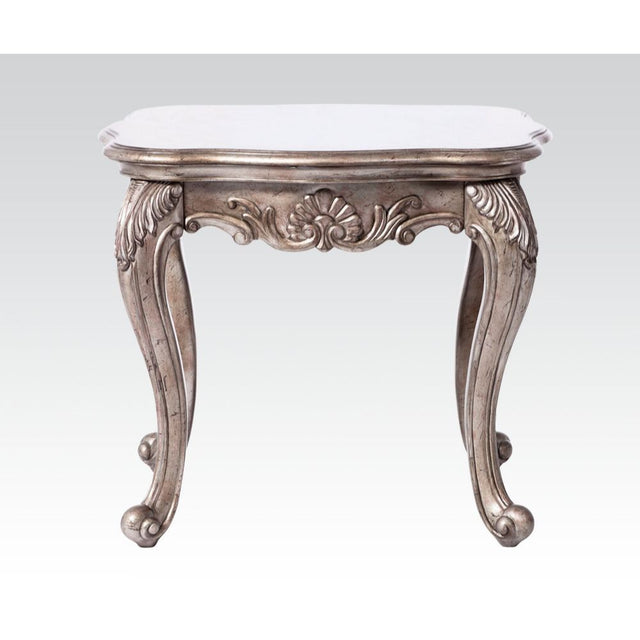 ACME KD, Square End Table w/Marble Top • Curved Apron w/Scrolled Ornamental Details • Leg: Queen Anne w/Leaf Accent | Meri Furniture