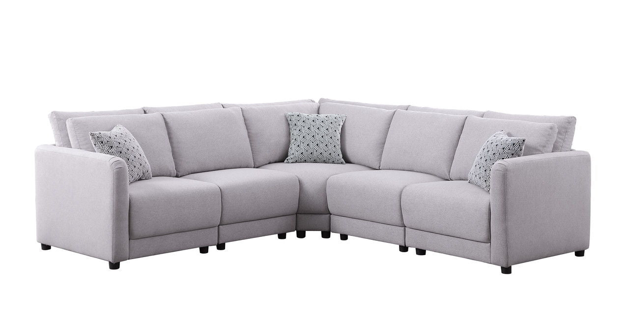 Penelope 94.5"W Light Gray Linen Fabric Reversible L-Shape Sectional Sofa with Pillows