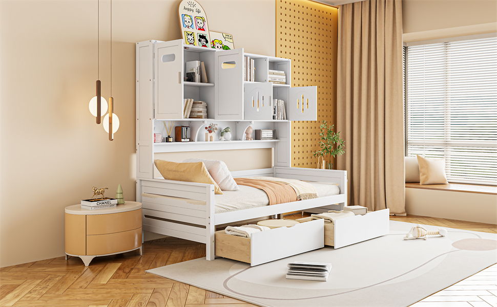 Daybed With All-In-One Cabinet And Shelf