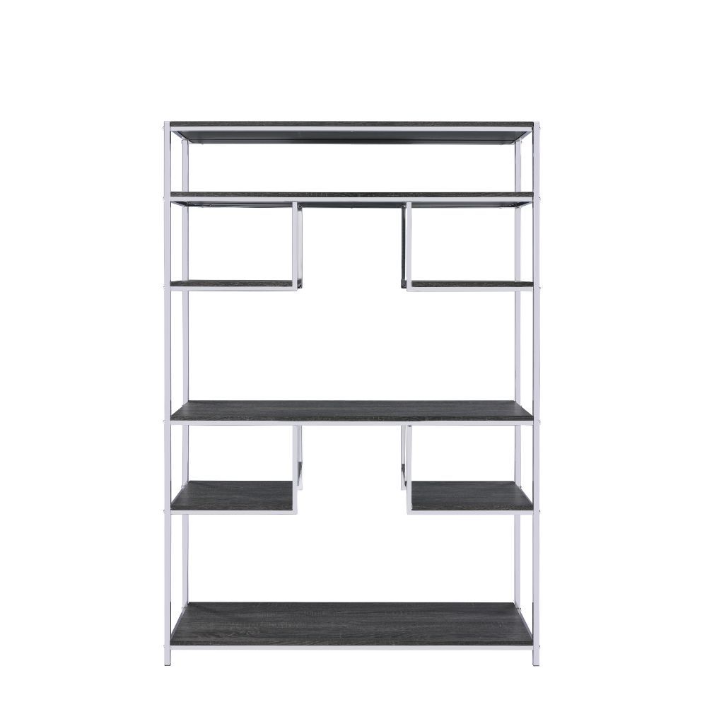 ACME Vonara - Bookshelf - Rustic Gray Oak & Chrome | Meri Furniture