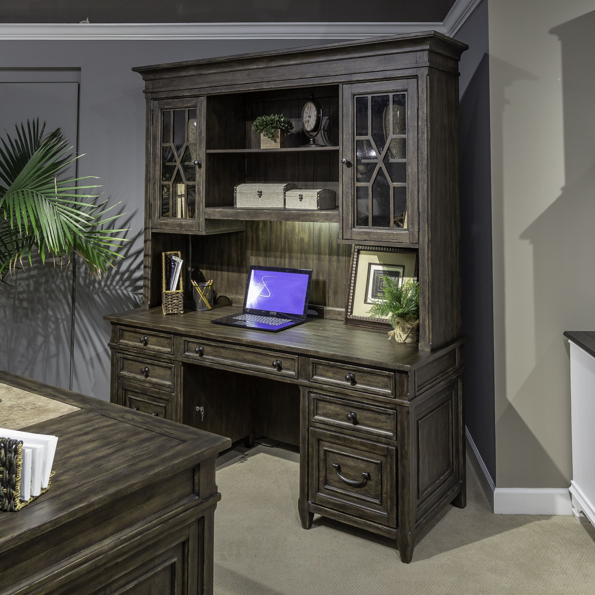 Liberty Furniture Paradise Valley - Credenza & Hutch - Dark Brown | Meri Furniture