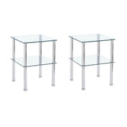 Modern 2 Piece Side Table With Storage Shelf, Tempered Glass, Space Saving Design - Clear