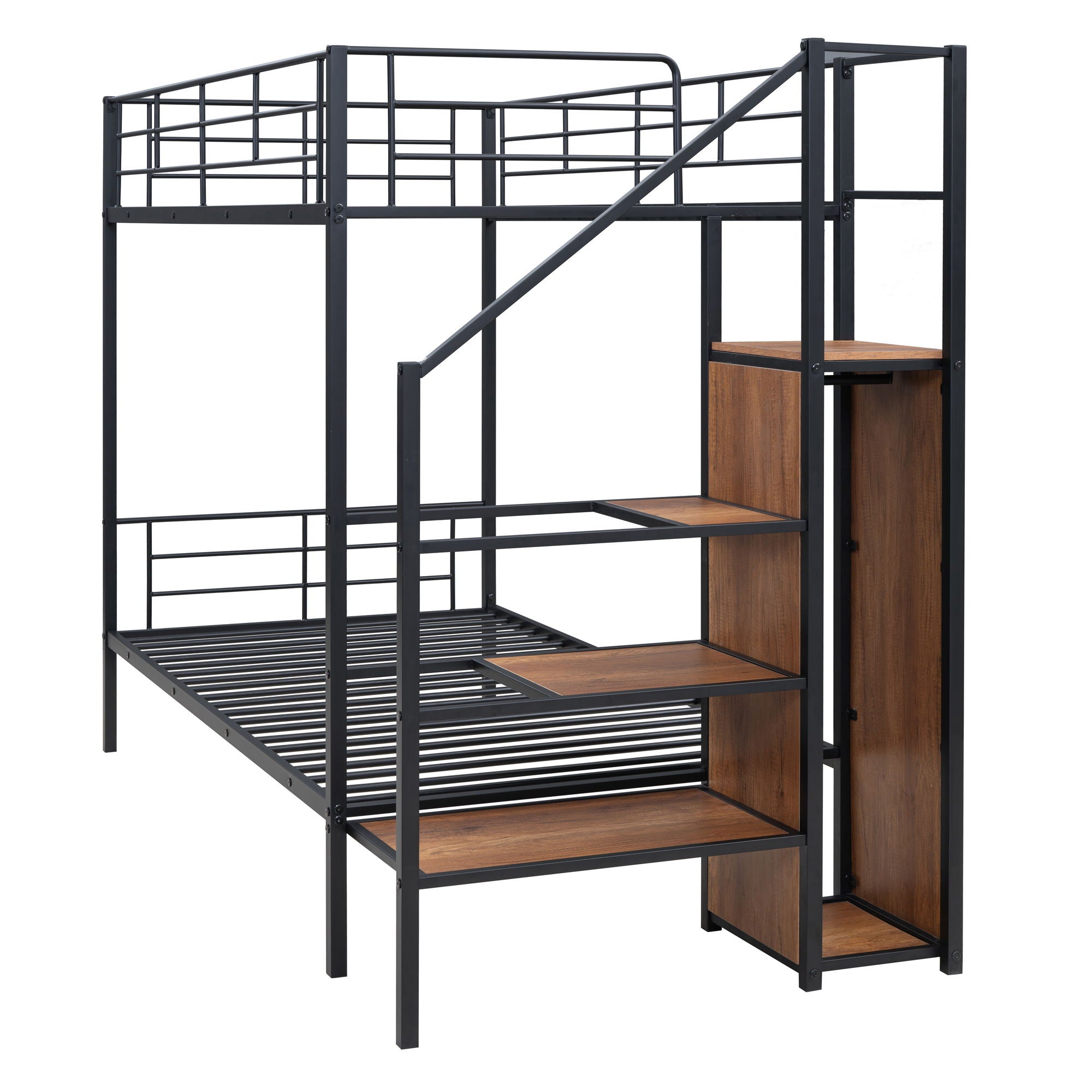 Bunk Bed With Lateral Storage Ladder And Wardrobe