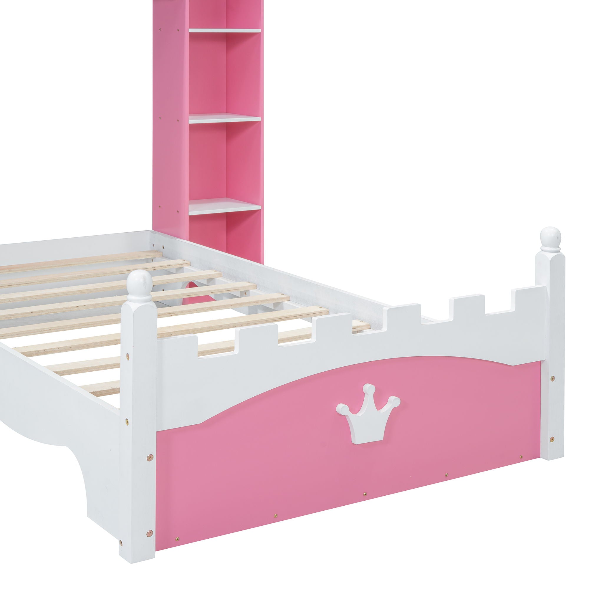 Castle Shaped Bed With Storage Shelf, Dreamy Platform Bed For Kids Bedroom