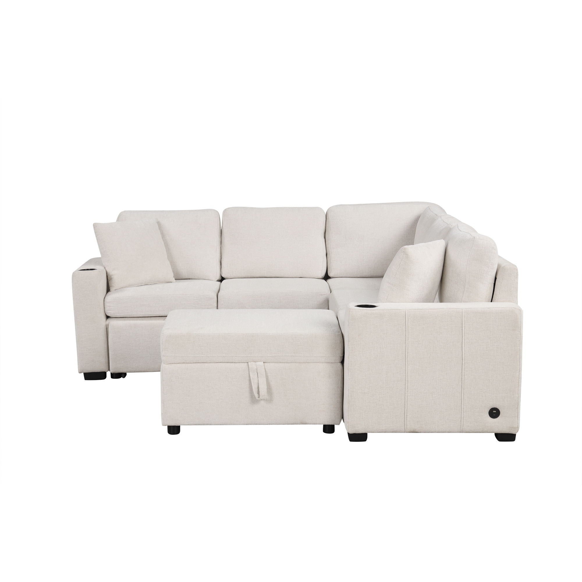 Sectional Sofa Convertible Pull-Out Sofa Bed With A Movable Storage Ottoman For Living Room
