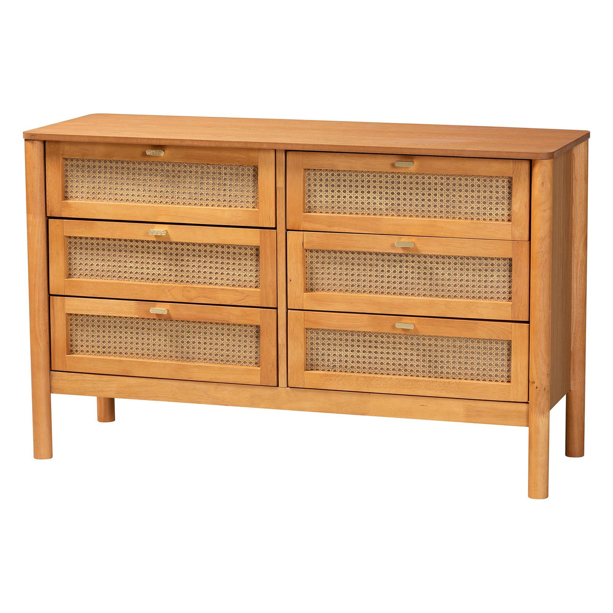 Jenn Golden Brown Wood Japandi 4-Piece Queen Size Bedroom Set with Distressed-Finished Rattan