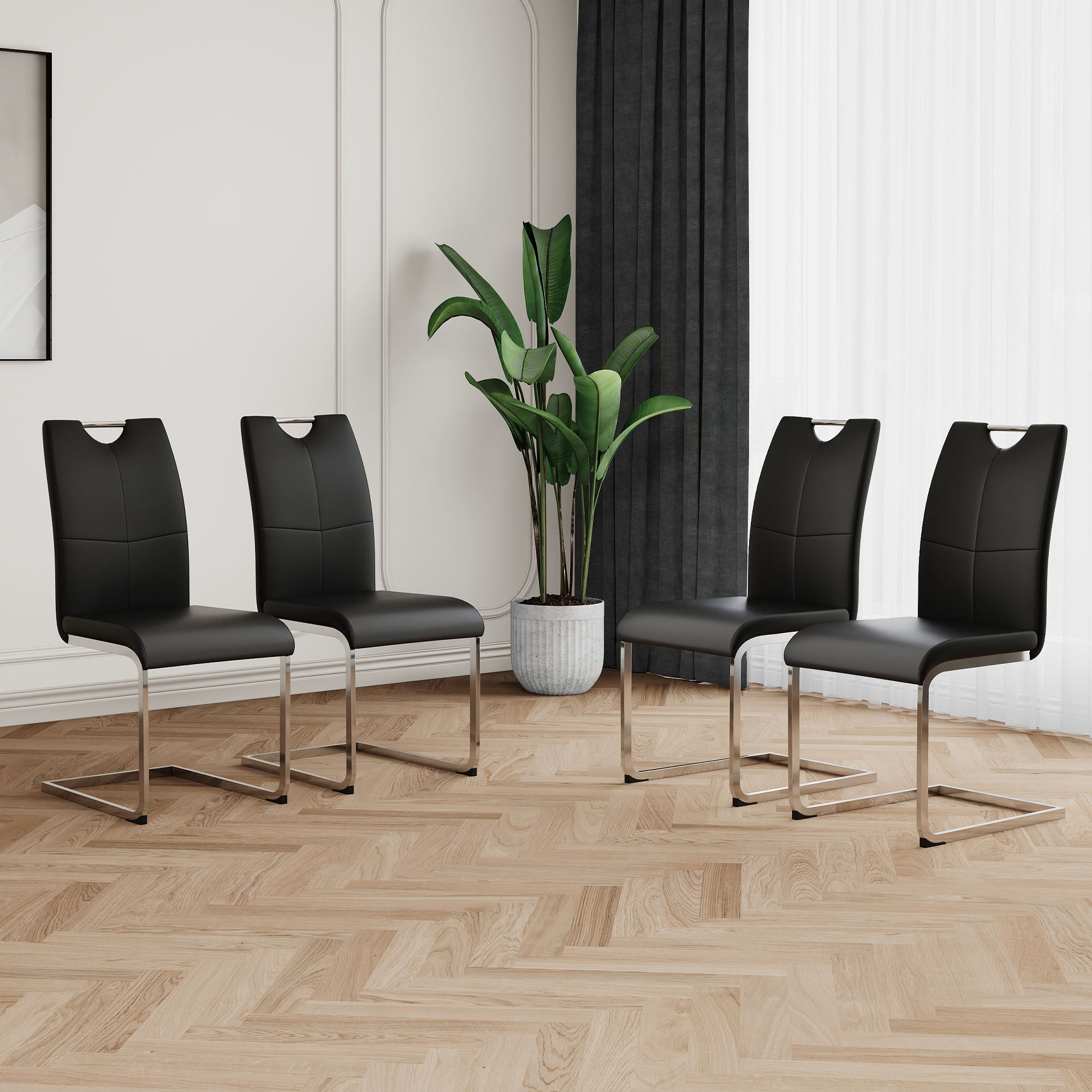 Modern Dining Chairs With Padded Seat And Metal Legs