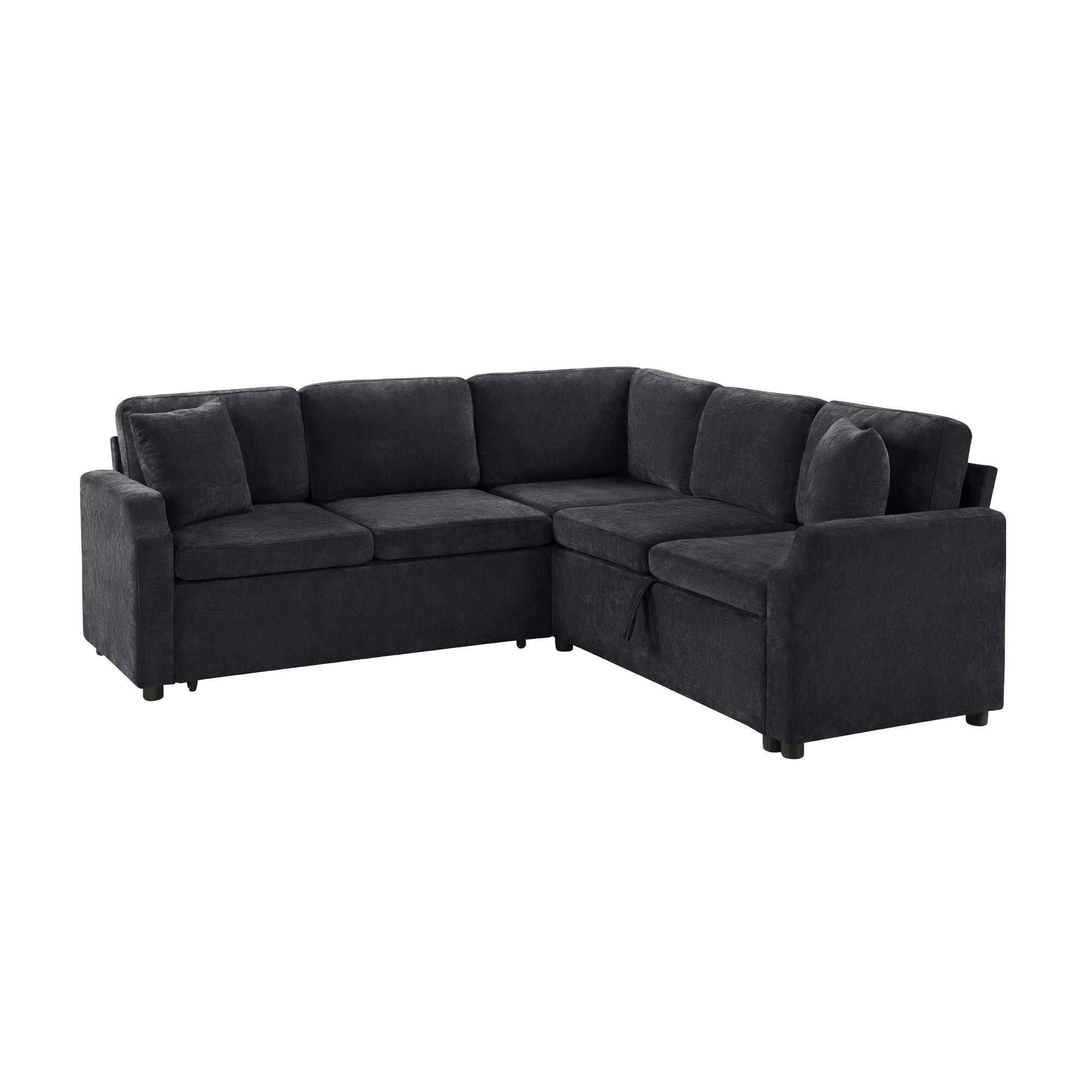 Modern L Shaped Sectional Sofa Bed With Hidden Storage Chenille Upholstery