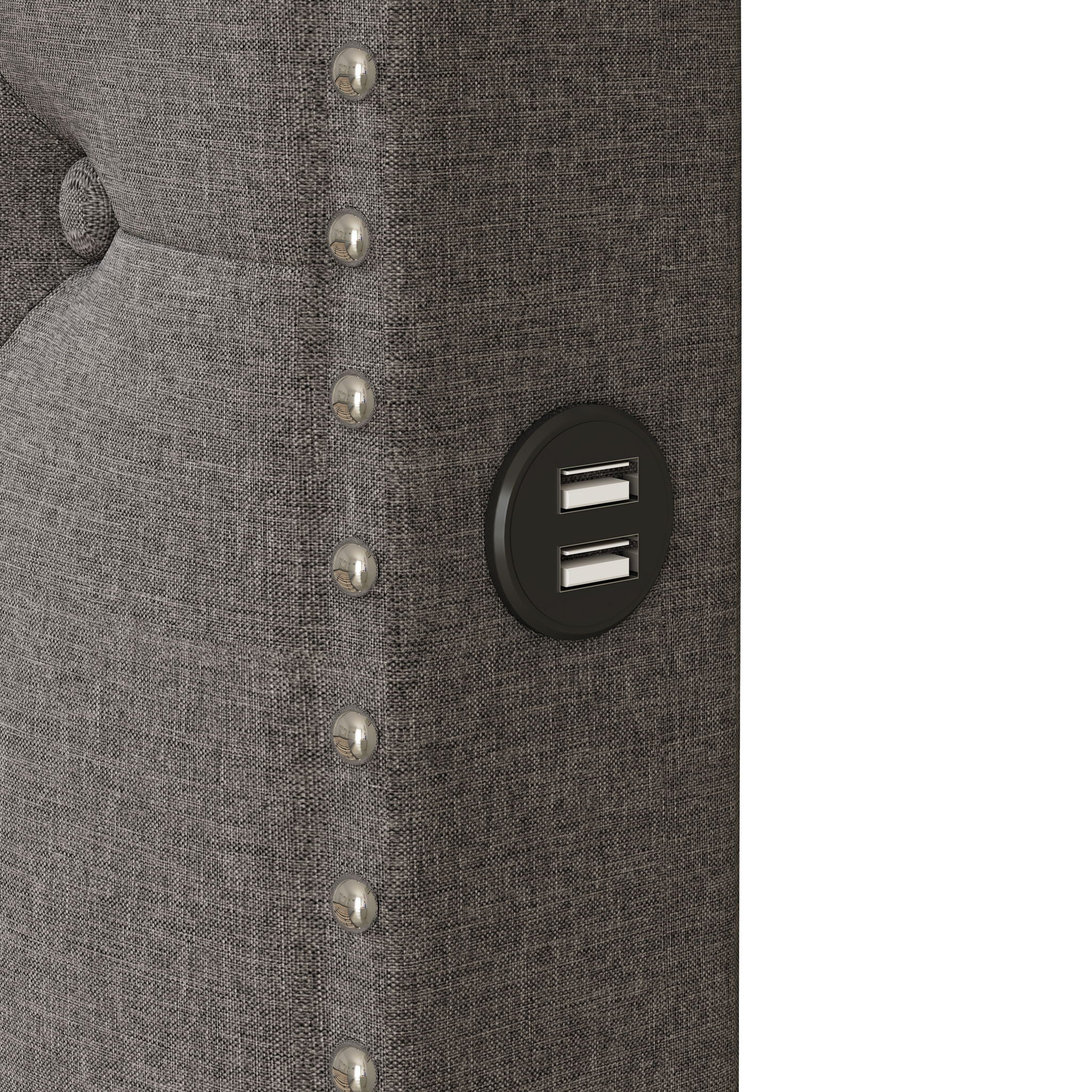 Upholstered Platform Bed With Trundle And 2 Sets Of USB Ports On Each Side, Linen Fabric