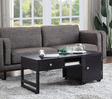 Maximize your living space with the attractive Machiko Coffee Table. Designed for with both function and style, this rectangular occasional table features a rich finish with metal legs and caster wheels.