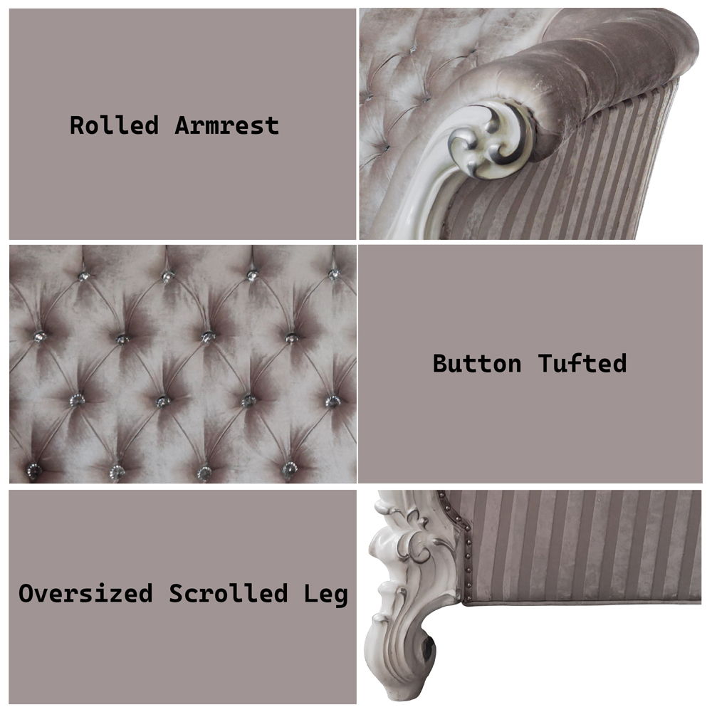 Versailles - Sofa With 7 Pillows - Ivory Fabric & Bone White