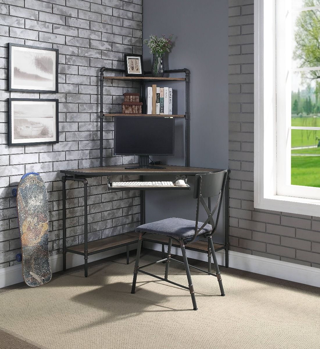 ACME Brantley - Office Chair - Antique Oak & Sandy Gray Finish | Meri Furniture