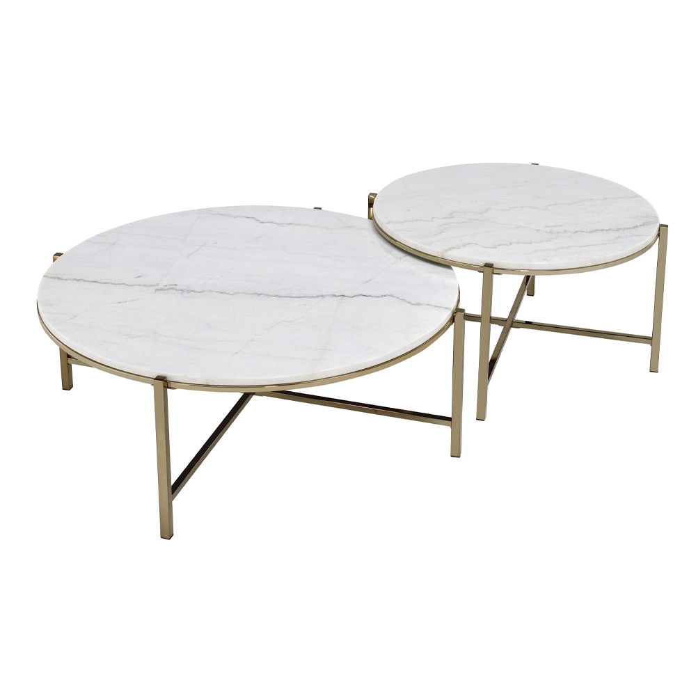 Zaidee - Nesting Table Set - Natural Marble Top & Nickel