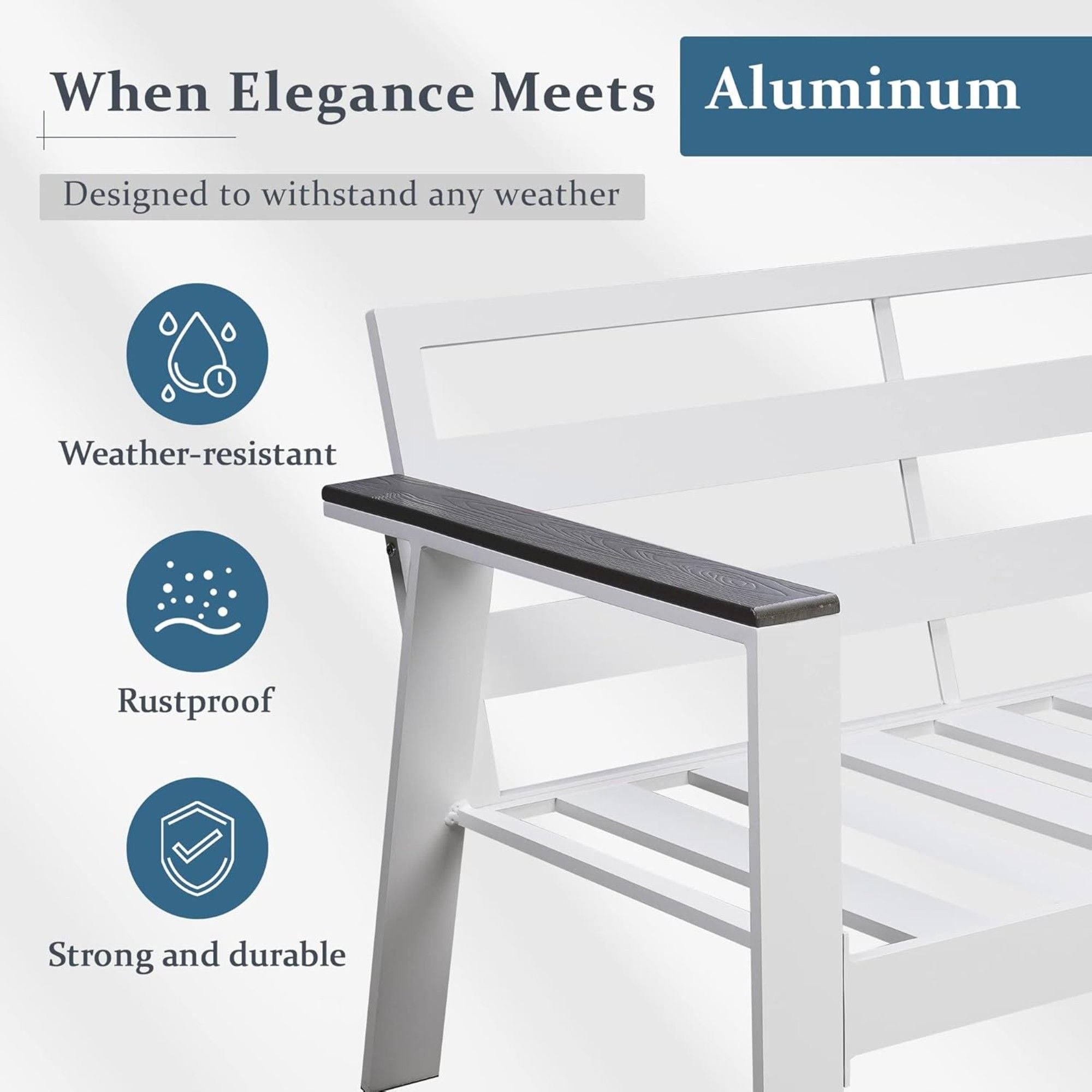 All Weather Patio Loveseat With Armrests & Angled Backrest - White / Gray