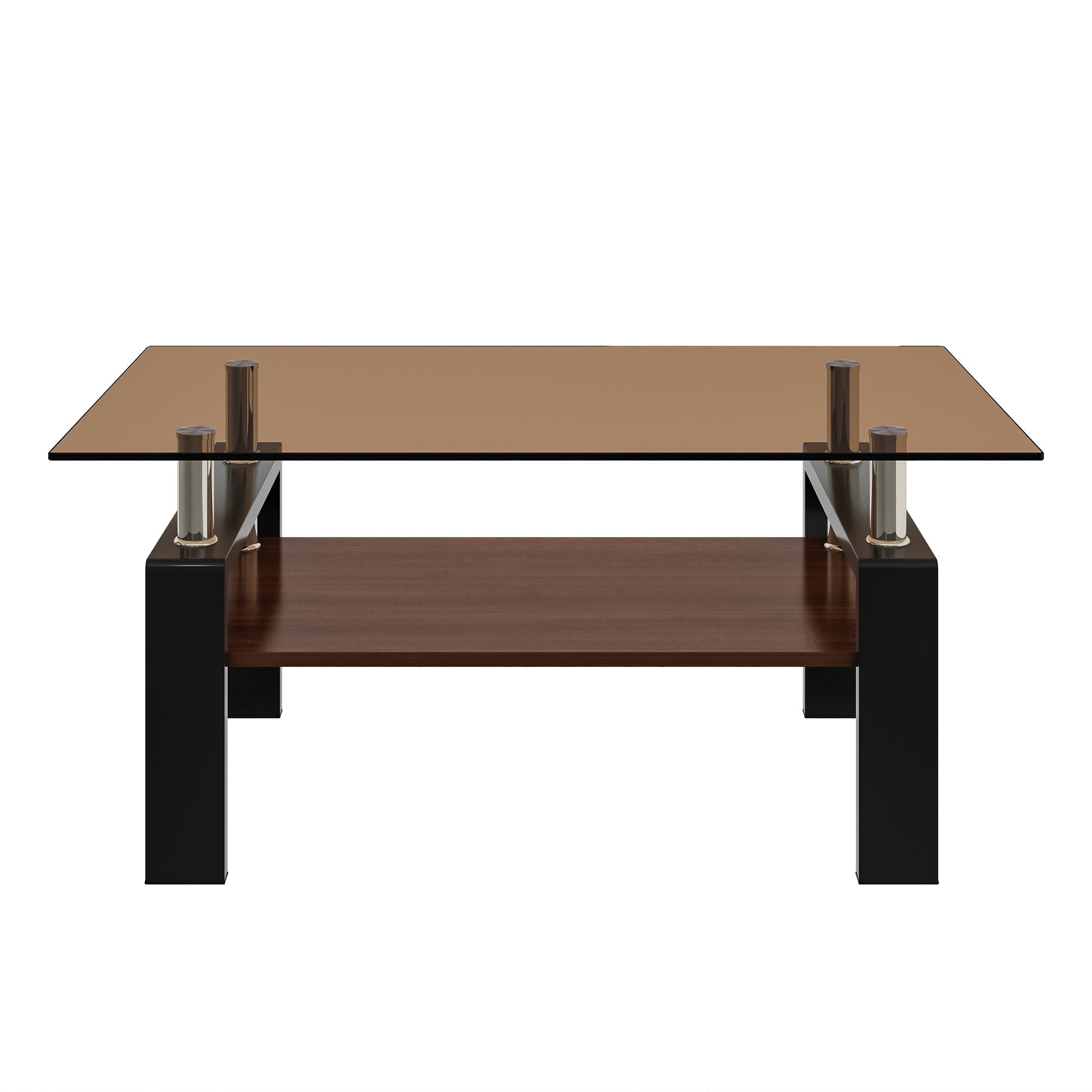 Modern Rectangular Coffee Table With Tempered Glass Top