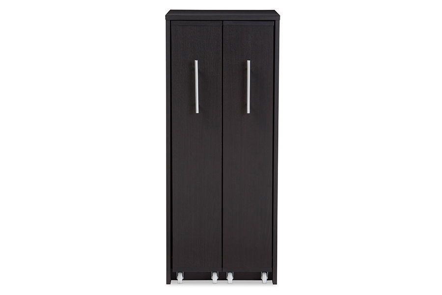 Lindo Dark Brown Wood Bookcase with Two Pulled-out Doors Shelving Cabinet